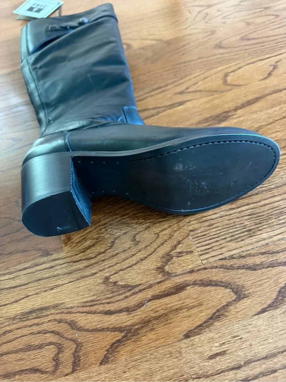 NWT FRYE Malorie Tall button Black Leather Knee-High Block Heel Boots 9.5